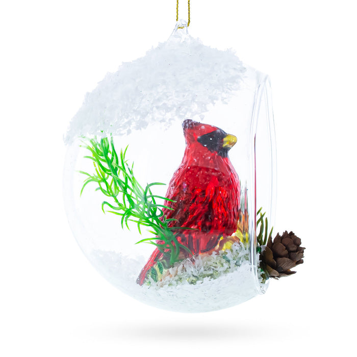 BestPysanky Stunning Red Cardinal Bird Encased in Glass Ball - Blown Christmas Ornament