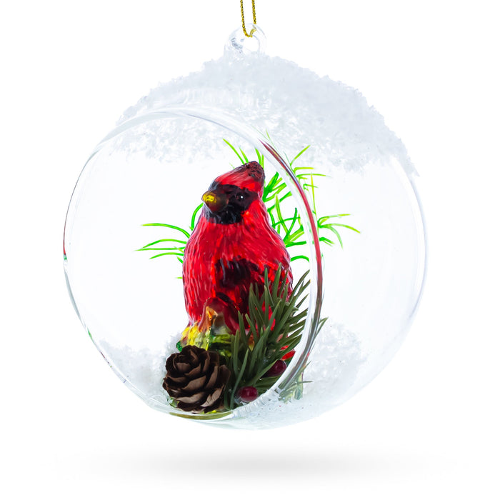 BestPysanky Stunning Red Cardinal Bird Encased in Glass Ball - Blown Christmas Ornament