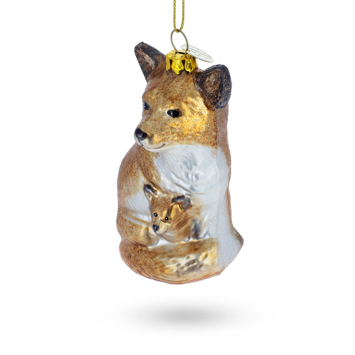 BestPysanky Loving Mother and Baby Fox - Blown Glass Christmas Ornament