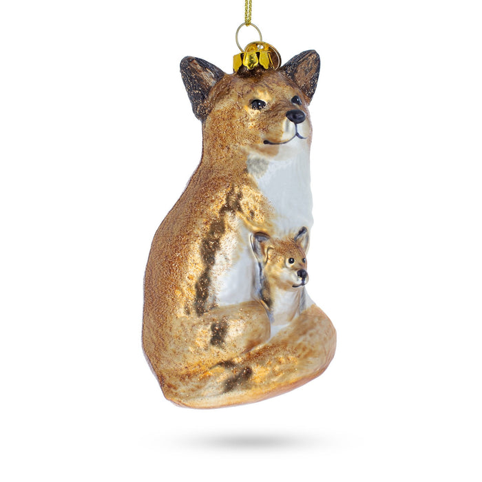 BestPysanky Loving Mother and Baby Fox - Blown Glass Christmas Ornament