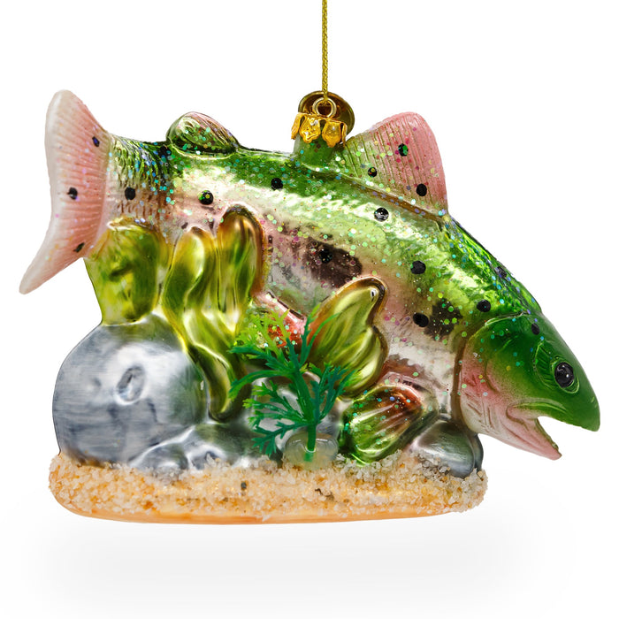 BestPysanky Lush Salmon Fish with Seaweed - Blown Glass Christmas Ornament