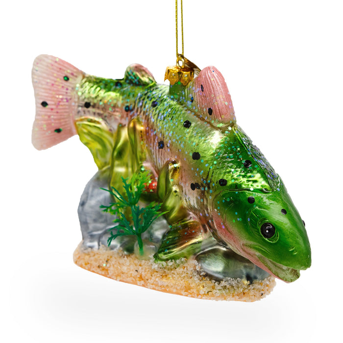 BestPysanky Lush Salmon Fish with Seaweed - Blown Glass Christmas Ornament