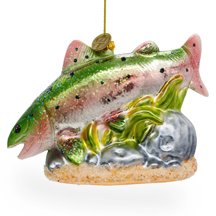 BestPysanky Lush Salmon Fish with Seaweed - Blown Glass Christmas Ornament