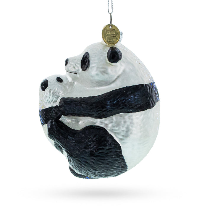 BestPysanky Mother and Baby Panda Embrace Blown Glass Christmas Ornament