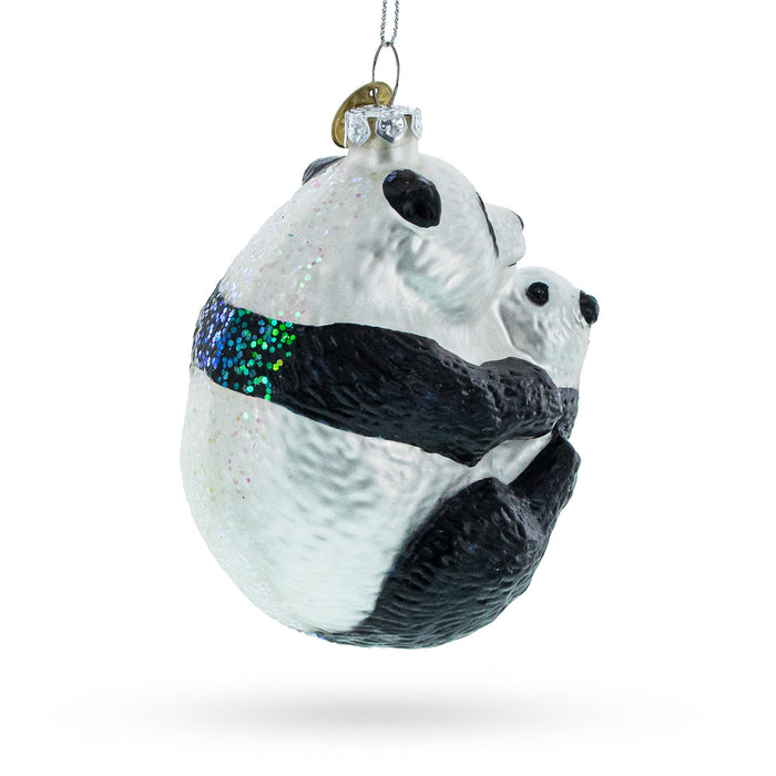 BestPysanky Mother and Baby Panda Embrace Blown Glass Christmas Ornament