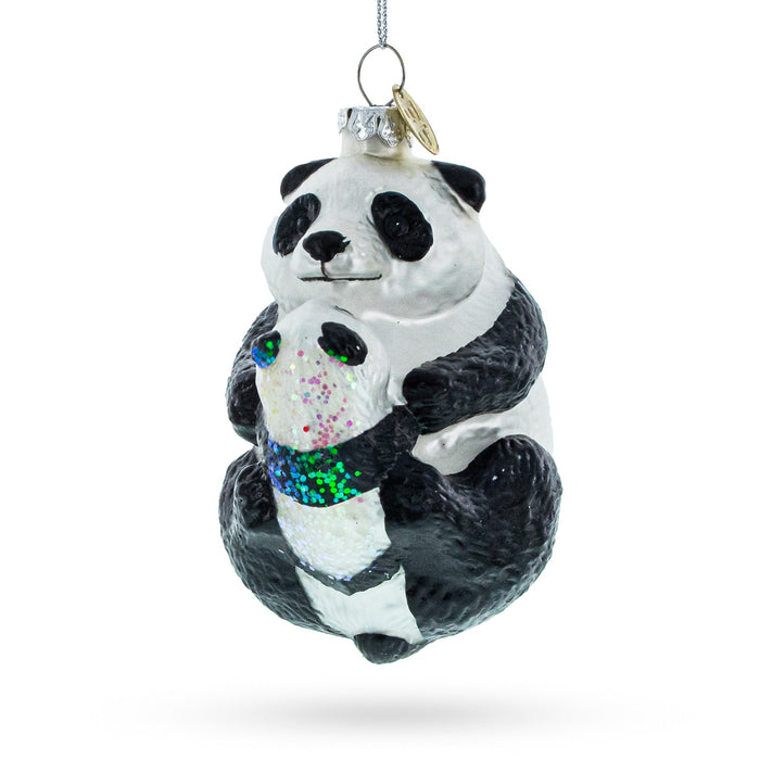 BestPysanky Mother and Baby Panda Embrace Blown Glass Christmas Ornament