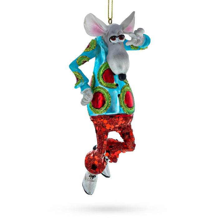 BestPysanky Groovy Disco Dancing Rat - Blown Glass Christmas Ornament