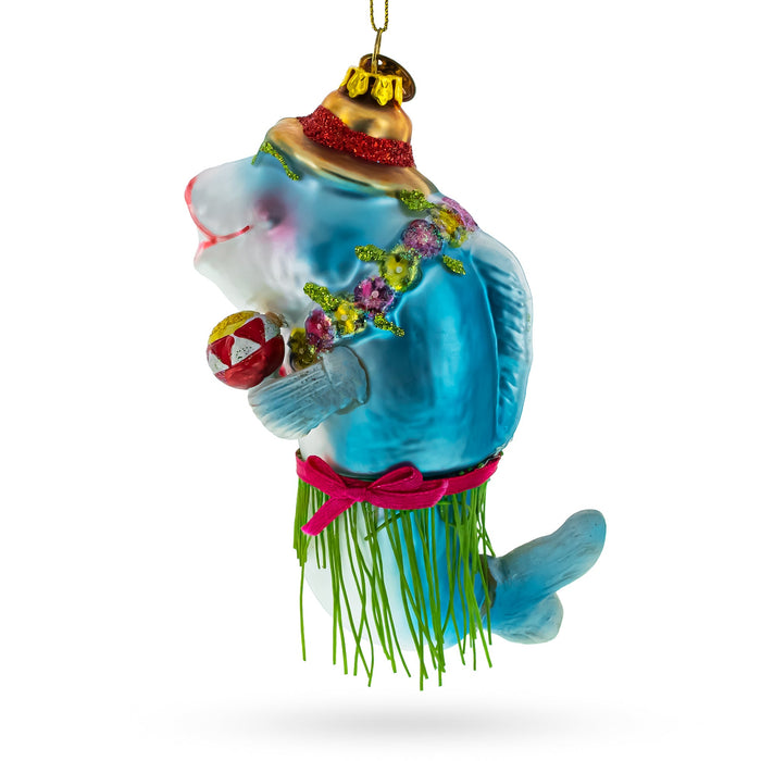 BestPysanky Festive Hawaiian Shark with Maracas - Blown Glass Christmas Ornament