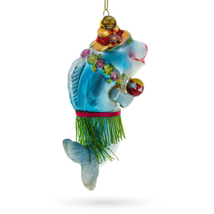 BestPysanky Festive Hawaiian Shark with Maracas - Blown Glass Christmas Ornament