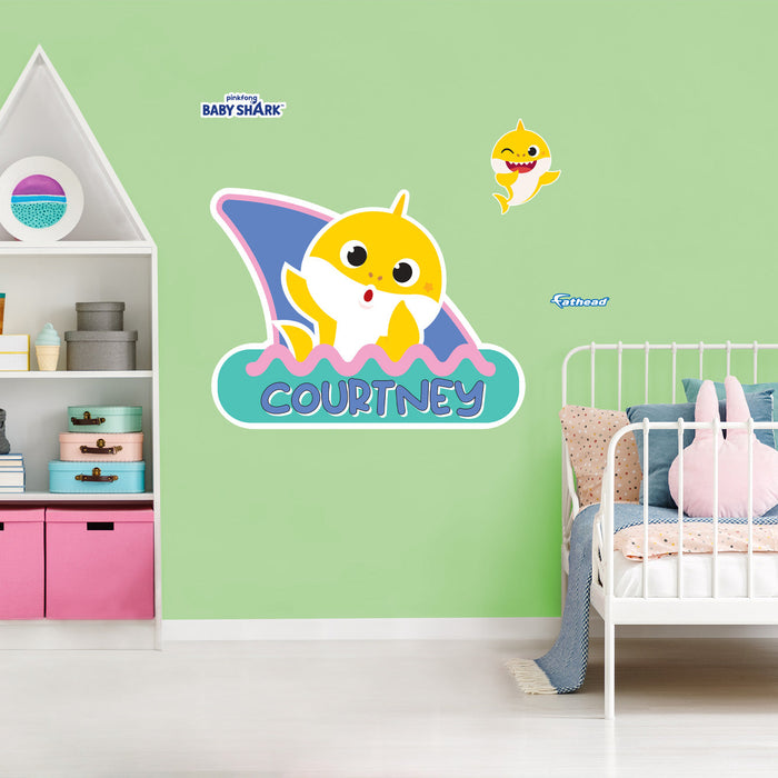 Fathead Baby Shark: Baby Shark Wave Personalized Name Icon - Officially Licensed Nickelodeon Removable Adhesive Decal