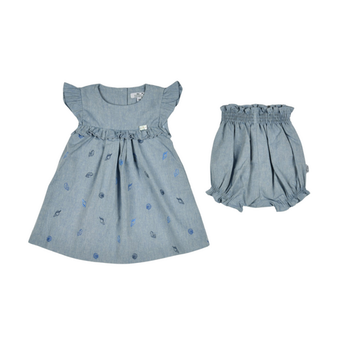 Bebe Sweeny Girls Blue Chambray Dress with Cover Diaper