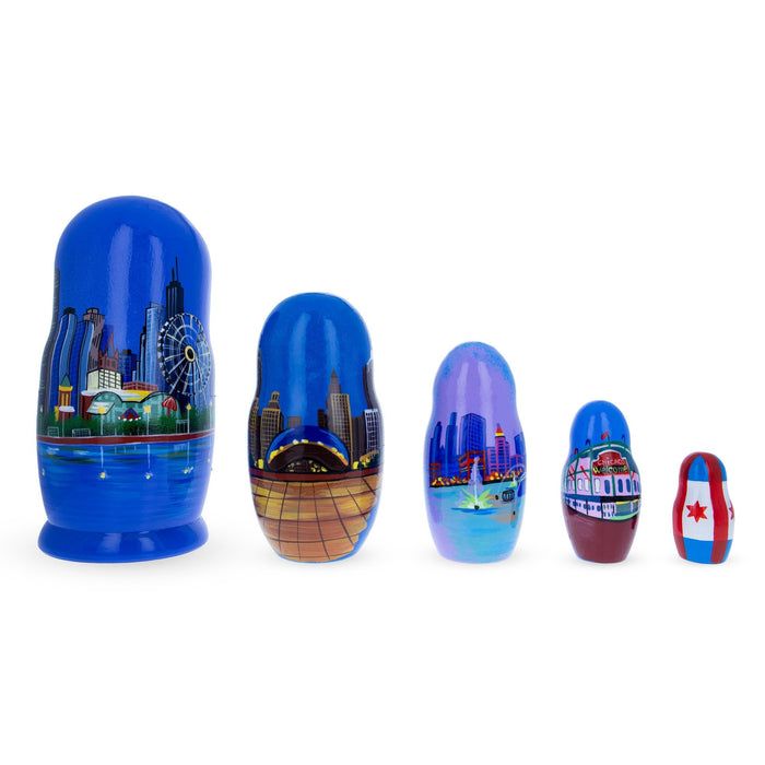 BestPysanky 5 Pieces Chicago, Illinois Wooden Nesting Dolls