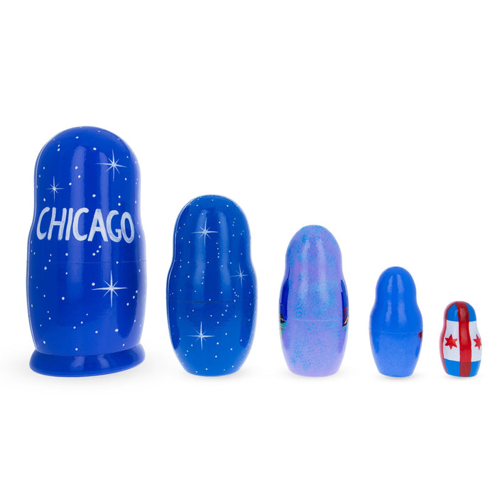 BestPysanky 5 Pieces Chicago, Illinois Wooden Nesting Dolls