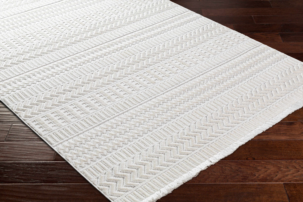 Hauteloom Cira Textured Fringed White Rug - Limited Edition