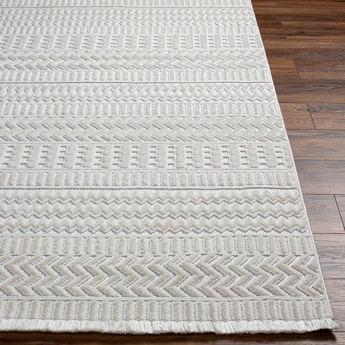 Hauteloom Cira Textured Fringed White Rug - Limited Edition