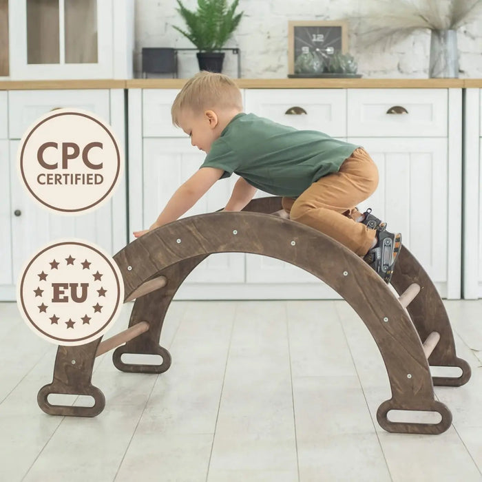 Goodevas Climbing Arch & Rocker Balance - Montessori Climbers for Kids 1-7 y.o. – Chocolate