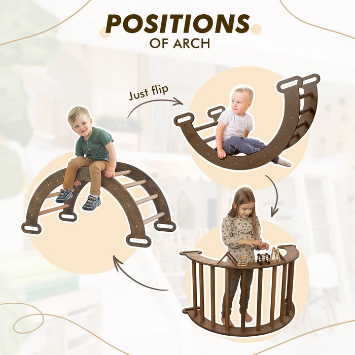 Goodevas Climbing Arch & Rocker Balance - Montessori Climbers for Kids 1-7 y.o. – Chocolate
