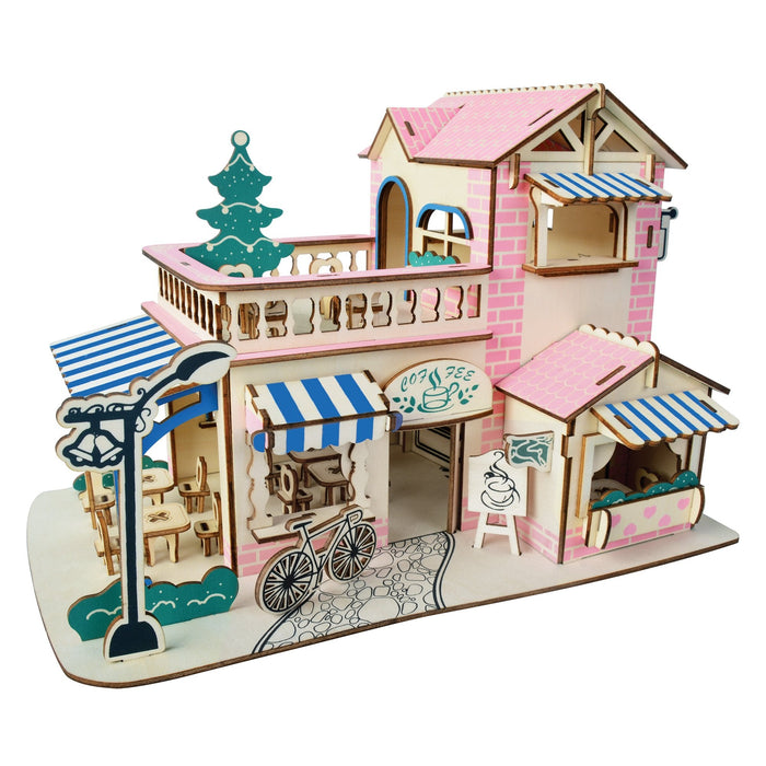 BestPysanky Coffee Shop Building Model Kit - Wooden Laser-Cut 3D Puzzle (161 Pcs)