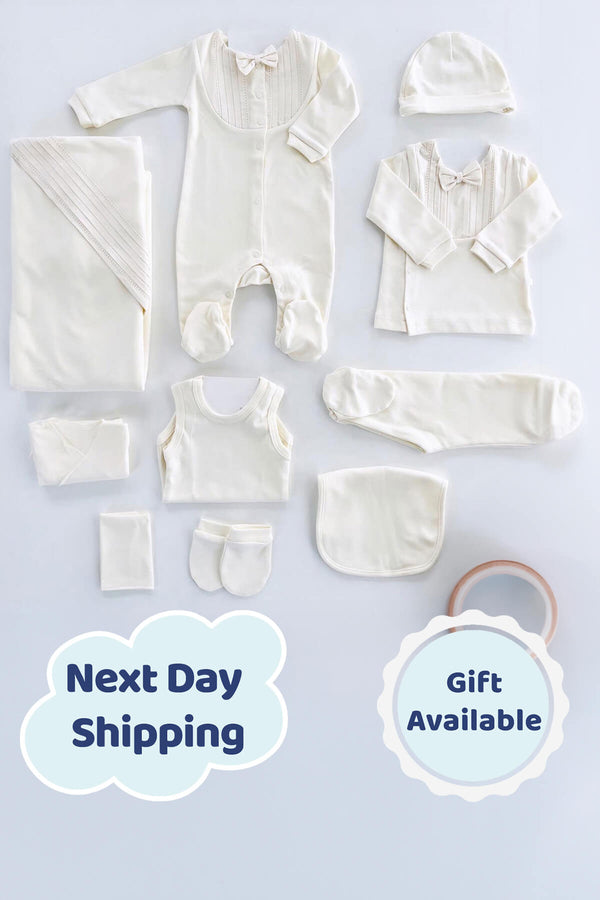 THA Dressing Alex Ecru Organic Cotton Newborn Coming Home Set (10 pcs)