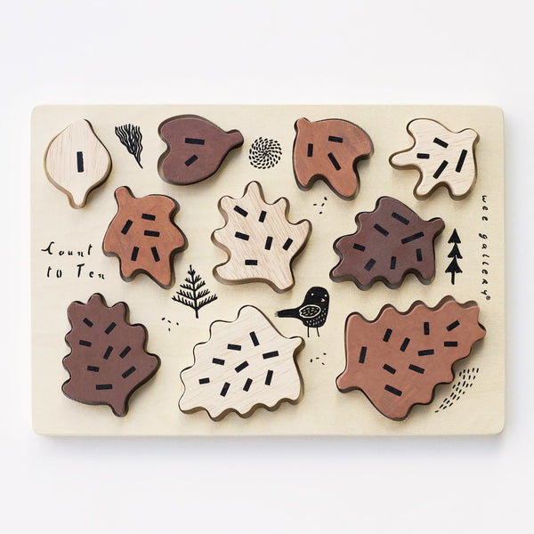 Wee Gallery Wooden Tray Puzzle - Count to 10 Leaves