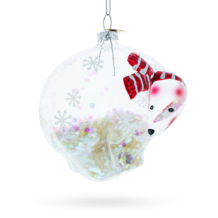 BestPysanky Translucent Clear Polar Bear - Blown Glass Christmas Ornament