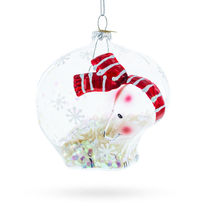 BestPysanky Translucent Clear Polar Bear - Blown Glass Christmas Ornament