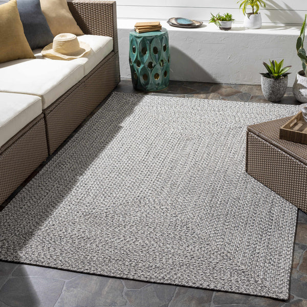 Hauteloom Cream Charcoal Braided Faux Jute Rug