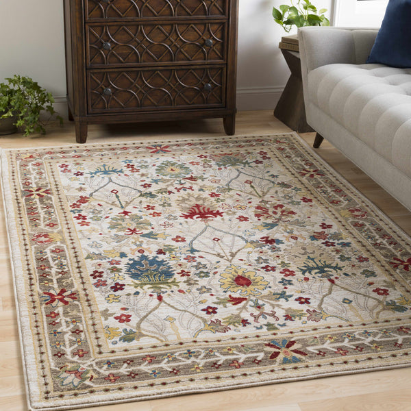 Hauteloom Neola White/Brown Damask Area Rug