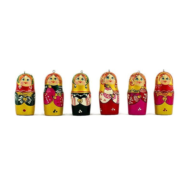 BestPysanky Wooden Set of 6 Nesting Dolls Christmas Ornaments Matryoshka 2.15 Inches