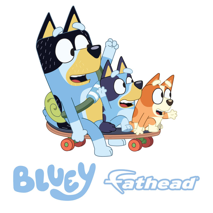 Fathead Bluey: Bandit, Bluey, Bingo Skateboard Icon - Officially Licensed BBC Removable Adhesive Decal