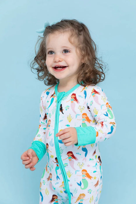 Bird & Bean Bamboo One Piece Zip Pajama - Mermaid Magic