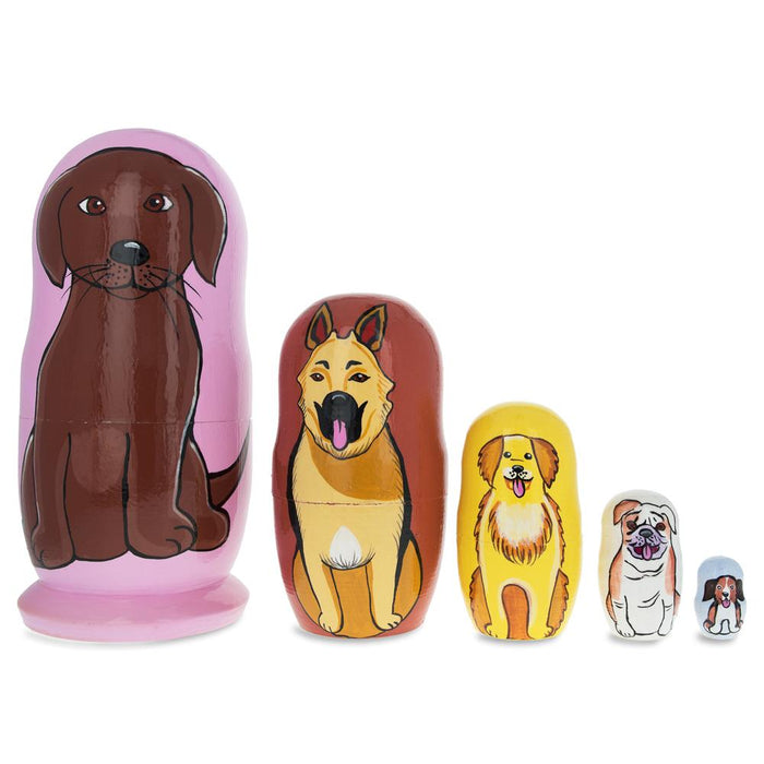 BestPysanky Five Dogs Wooden Nesting Dolls 5.75 Inches