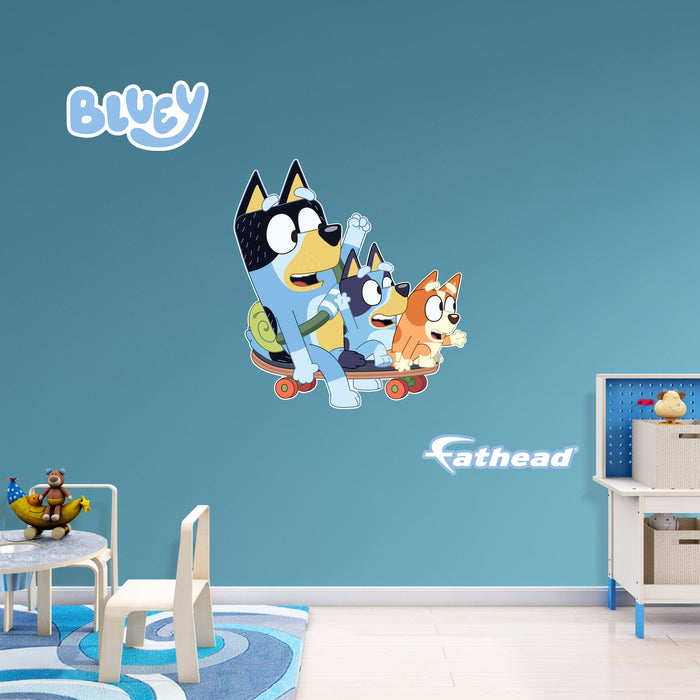 Fathead Bluey: Bandit, Bluey, Bingo Skateboard Icon - Officially Licensed BBC Removable Adhesive Decal