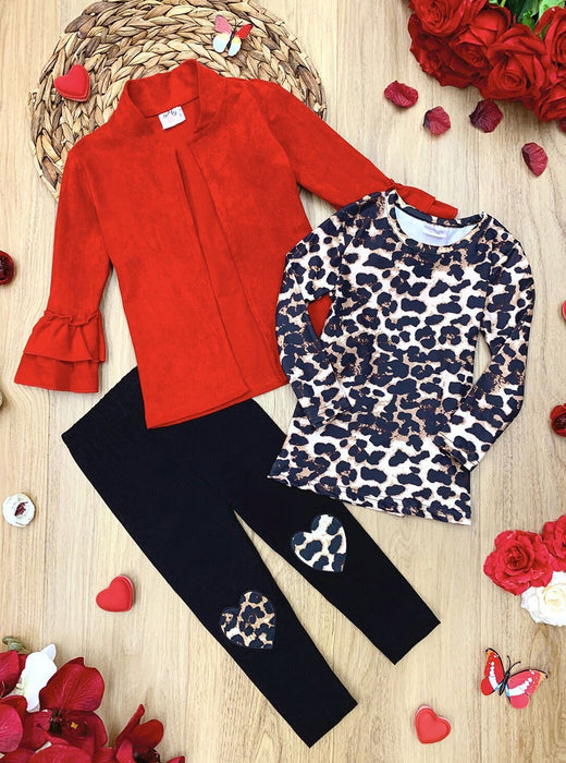 Mia Belle Girls Making Boss Moves Leopard Top, Leggings and Jacket Set