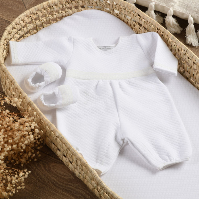 Bebe Sweeny Baby White Quilted Cotton Romper