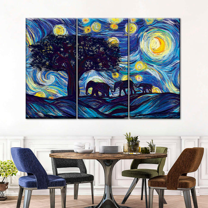 ElephantStock Elephant Family Starry Night Wall Art