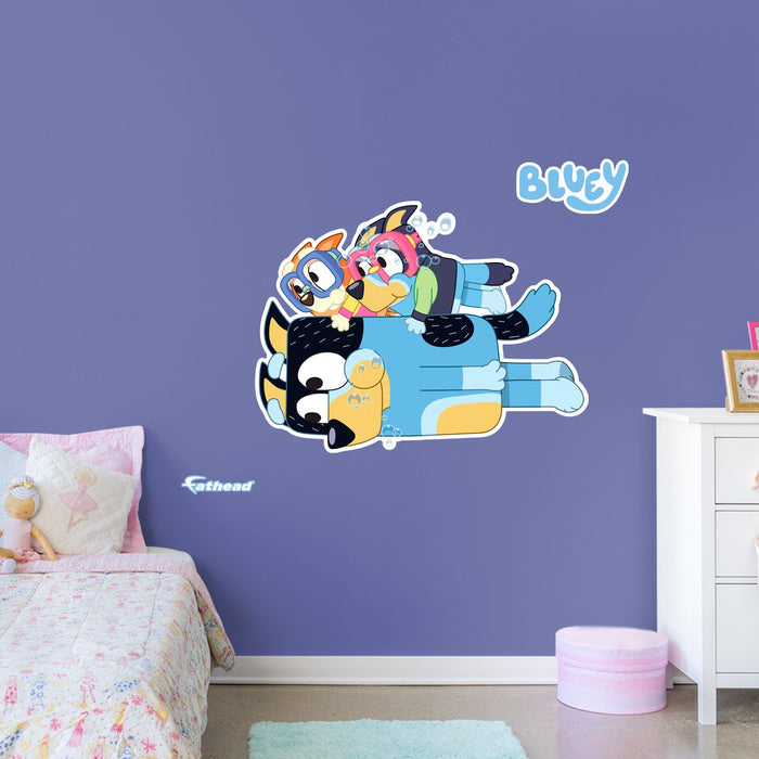 Fathead Bluey: Bandit, Bluey, Bingo Underwater Swim Icon - Officially Licensed BBC Removable Adhesive Decal