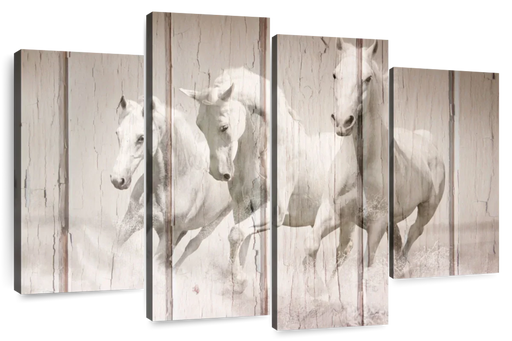 ElephantStock Rustic White Horses Wall Art