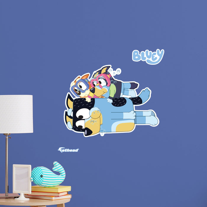 Fathead Bluey: Bandit, Bluey, Bingo Underwater Swim Icon - Officially Licensed BBC Removable Adhesive Decal