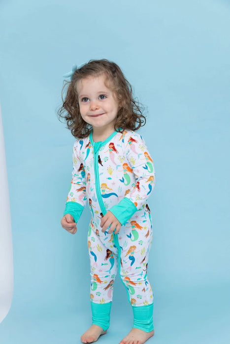 Bird & Bean Bamboo One Piece Zip Pajama - Mermaid Magic