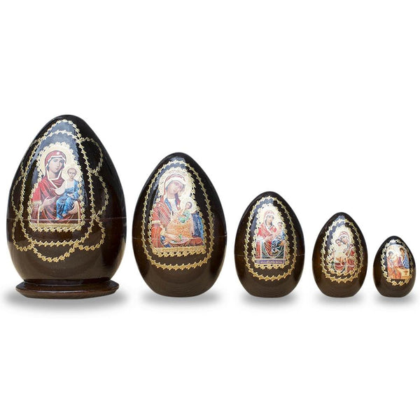 BestPysanky Set of 5 Orthodox Icons Egg Shape Virgin Mary & Saints Wooden Nesting Easter Egg Shape Figurines 6.5 Inches