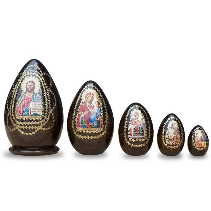 BestPysanky Set of 5 Orthodox Icons Egg Shape Wooden Nesting Dolls 6.5 Inches