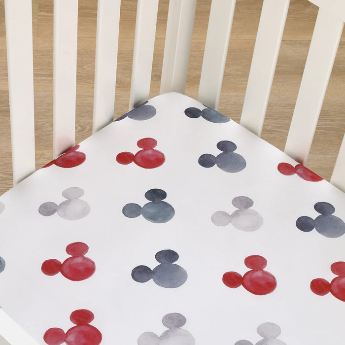 Disney Mickey Mouse Red Watercolor Ears Fitted Crib Sheet
