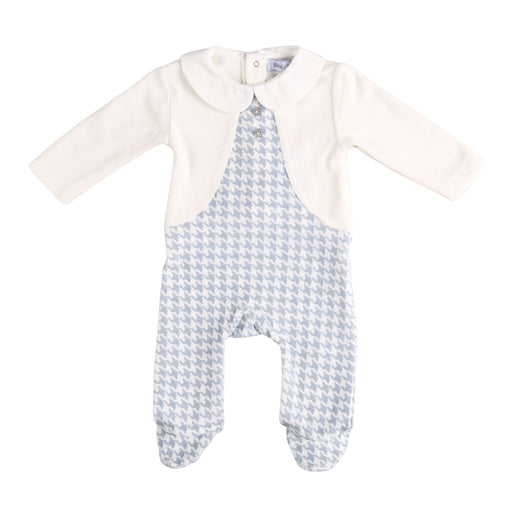 Bebe Sweeny ELEONOR | Ivory & Blue Houndstooth Velour Babygrow