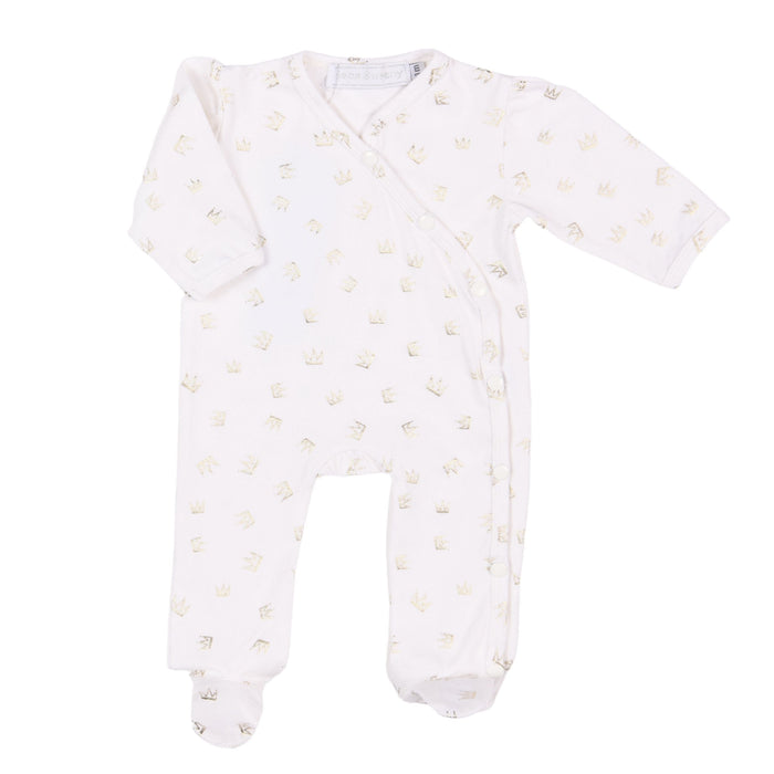 Bebe Sweeny ELLA | Baby Girls Gold Crown Print Jersey Babygrow