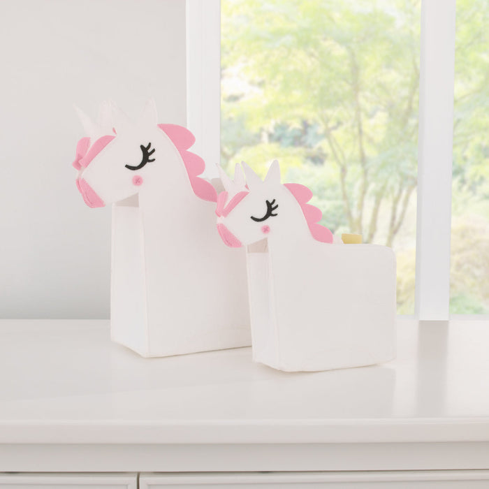 Little Love by NoJo White Felt Unicorn Shaped 2 Piece Nursery Storage Caddy Set