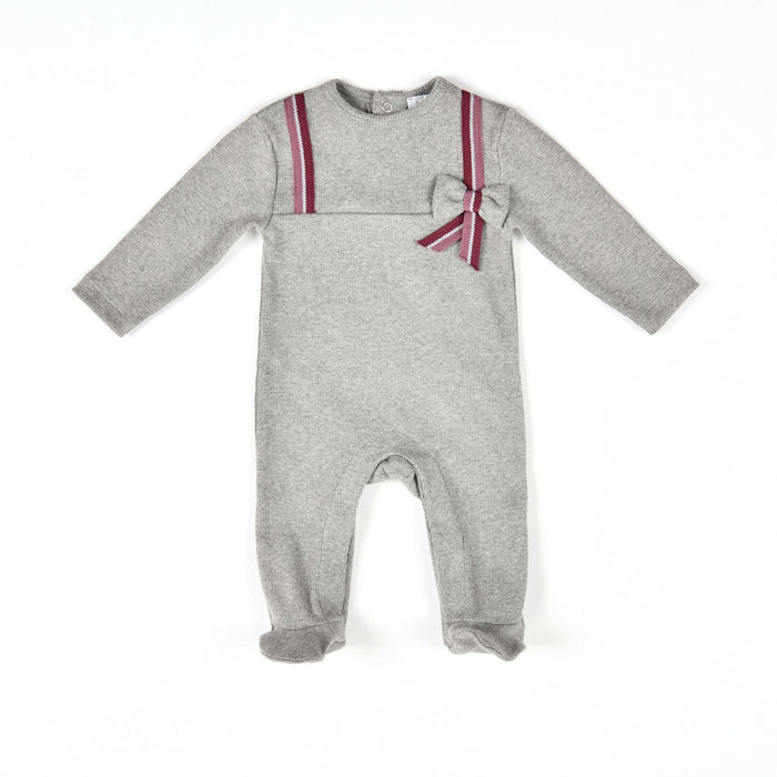 Bebe Sweeny EVA | Baby Girls Grey Ribbed Cotton Babygrow