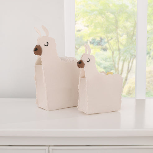 Little Love by NoJo White Felt Llama Shaped 2 Piece Nursery Storage Caddy Set