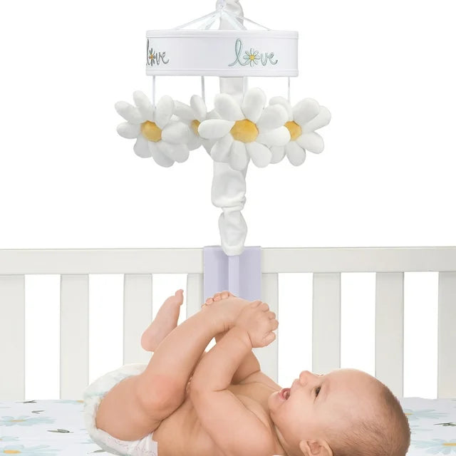 Lambs & Ivy Sweet Daisy White Floral Musical Baby Crib Mobile Soother Toy