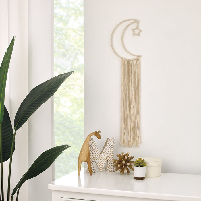 Little Love by NoJo Natural Ivory Macramé Moon Shaped Wall Décor, 18" Long